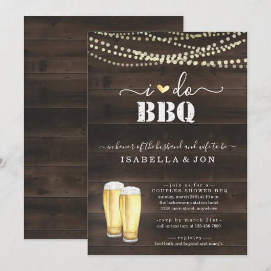 Ik doe BBQ Beer Couples Wedding Shower Verloving Kaart (Voorkant / Achterkant)