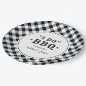 Ik doe BBQ Black Gingham Custom Weddenschap Monogr Papieren Bordje (Gekanteld)