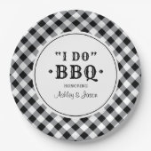 Ik doe BBQ Black Gingham Custom Weddenschap Monogr Papieren Bordje (Voorkant)