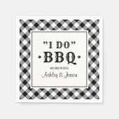 Ik doe BBQ Black Gingham Custom Weddenschap Monogr Servet (Voorkant)