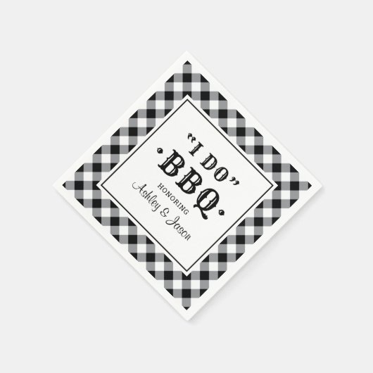 Ik doe BBQ Black Gingham Custom Weddenschap Monogr Servet (Hoek)