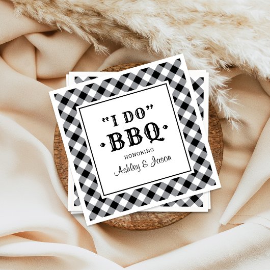 Ik doe BBQ Black Gingham Custom Weddenschap Monogr Servet