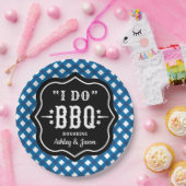 Ik Doe BBQ Blauw Gingham Bruiloft Papieren Bordje (Feest)