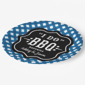 Ik Doe BBQ Blauw Gingham Bruiloft Papieren Bordje (Gekanteld)