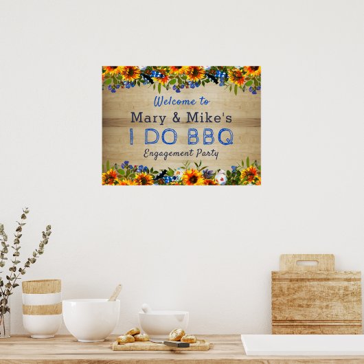 IK DOE BBQ Bloemige Houten Initiaal Verlovings Wel Poster (Keuken)