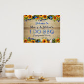 IK DOE BBQ Bloemige Houten Initialen Verloving Wel Poster (Keuken)