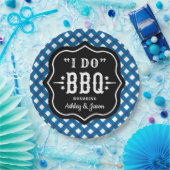 Ik doe BBQ Blue Gingham Wedding Papieren Bordje (Feest)