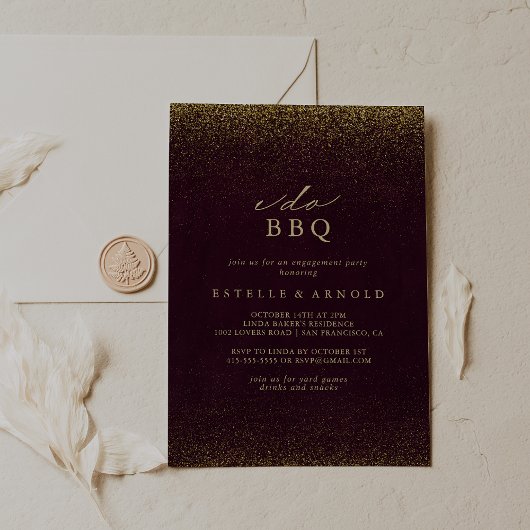 Ik doe BBQ Bourgogne Gouden Glitter Verlovingsfees Kaart