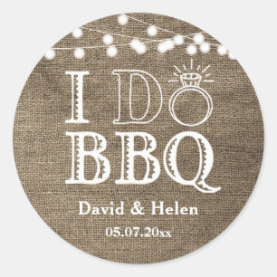 IK DOE BBQ Burlap Bruiloft Verloving Barbecue Ronde Sticker