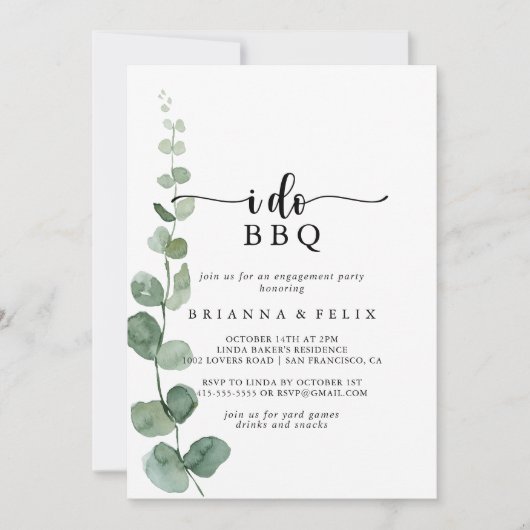 Ik doe BBQ Delight Eucalyptus Engagement Party Kaart (Voorkant)