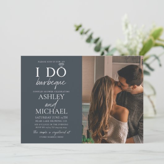 Ik doe BBQ Dusty Blue 2 Foto Eenvoudige Script Dou Kaart (Staand voorkant)