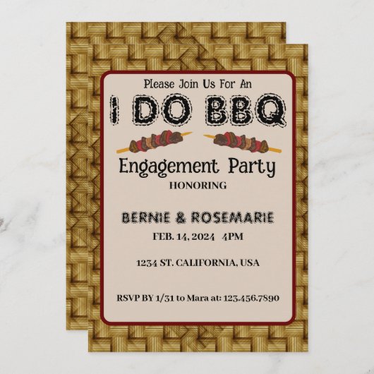 IK DOE BBQ Elegant Rustiek Weven Verlovingsfeest Kaart (Voorkant / Achterkant)