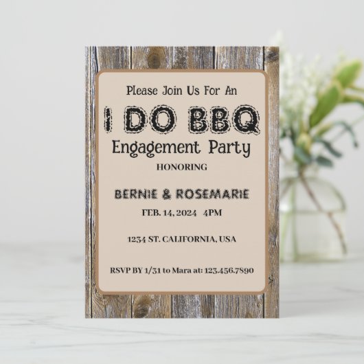 IK DOE BBQ Elegante rustieke hout verlovingsfeest Kaart (Staand voorkant)