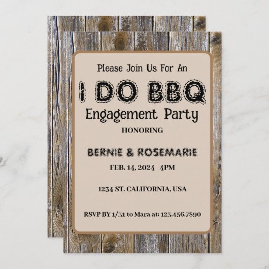 IK DOE BBQ Elegante rustieke hout verlovingsfeest Kaart (Voorkant / Achterkant)
