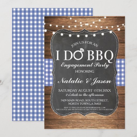 Ik DOE BBQ Engagement Party Blauwe Douche Uitnodig Kaart (Voorkant / Achterkant)