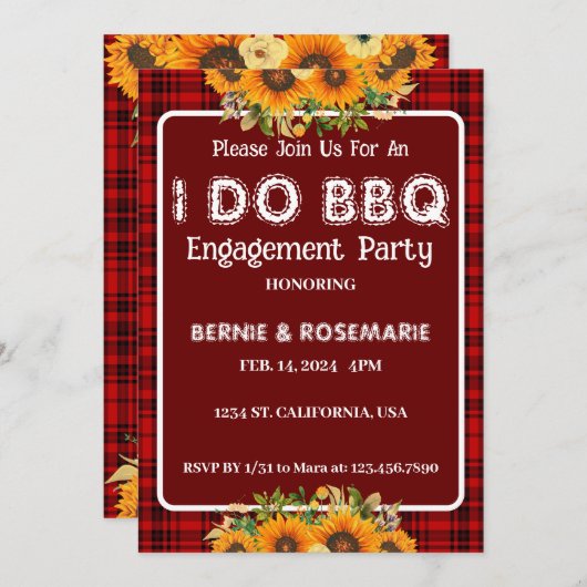 IK DOE BBQ Geruite Zonnebloem Verlovingsfeest Kaart (Voorkant / Achterkant)