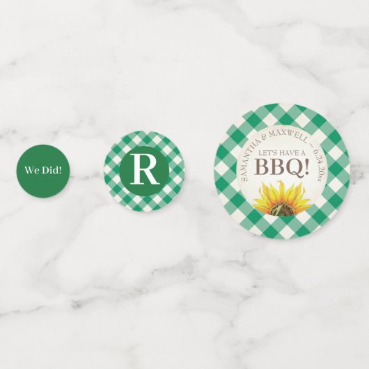 Ik Doe BBQ Groen Gingham Trouwfeest Confetti (Voorkanten)