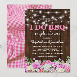 Ik doe BBQ Koppels Bruidsfeest   Rustieke Roze Blo Kaart