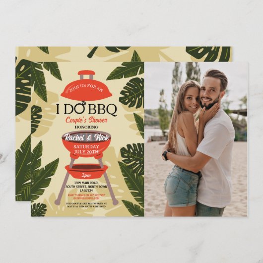 Ik doe BBQ Koppels Bruiloft Tuin Foto Kaart (Voorkant / Achterkant)