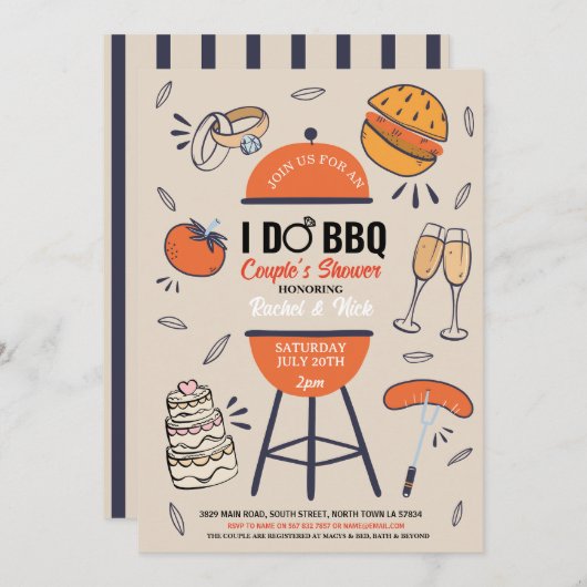 Ik doe BBQ Koppels Bruiloft Uitnodiging Tuin (Voorkant / Achterkant)