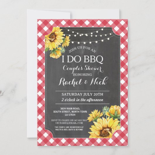 IK DOE BBQ Koppels Bruiloft Zonneschijn Gingham Kaart (Voorkant)