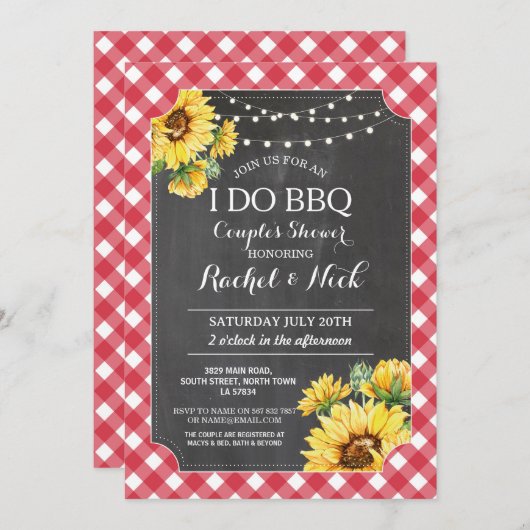 IK DOE BBQ Koppels Douche Zonnebloem Gingham Kaart (Voorkant / Achterkant)