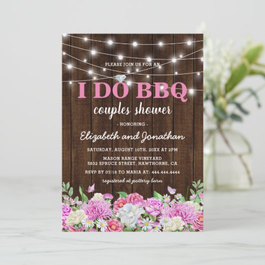 Ik doe BBQ koppels douchen | Rustic Pink Floral Kaart (Staand voorkant)
