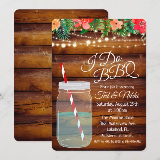 Ik doe BBQ Mason Jar Couples Shower Kaart (Voorkant / Achterkant)