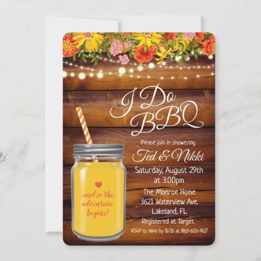 Ik doe BBQ Mason Jar Koppel Bruiloft Uitnodiging (Voorkant)