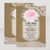 Ik doe BBQ Mason Jar Pink Peony Engagement Party Kaart (Voorkant / Achterkant)