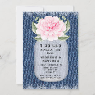 Ik doe BBQ Mason Jar Pink Peony Engagement Party Kaart