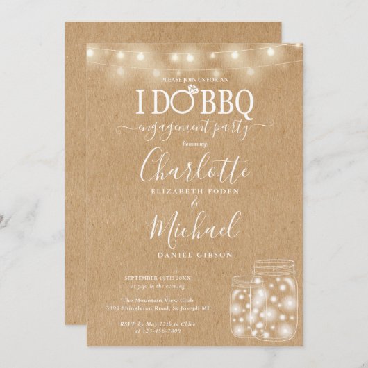 Ik doe BBQ Mason Jar Slingerlichtjes Rustieke Verl Kaart (Voorkant / Achterkant)