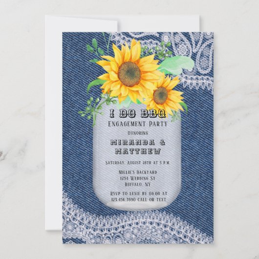 Ik doe BBQ Mason Jar Sunflower Engagement Party Kaart (Voorkant)