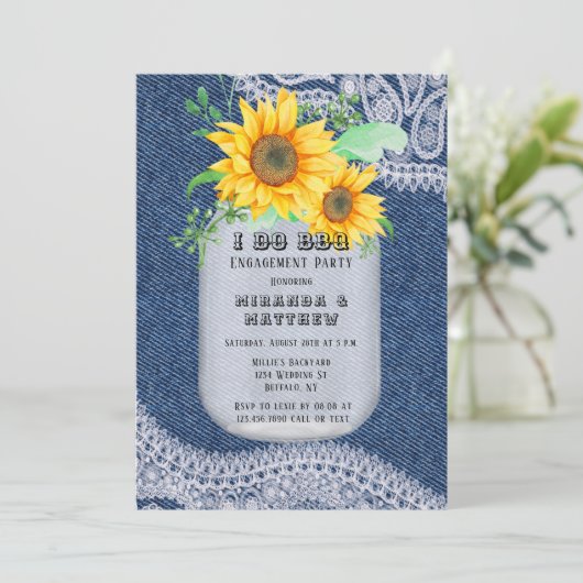 Ik doe BBQ Mason Jar Sunflower Engagement Party Kaart (Staand voorkant)