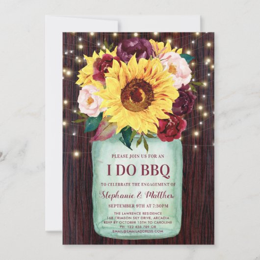 Ik doe BBQ Mason Jar Sunflower Engagement Party Kaart (Voorkant)