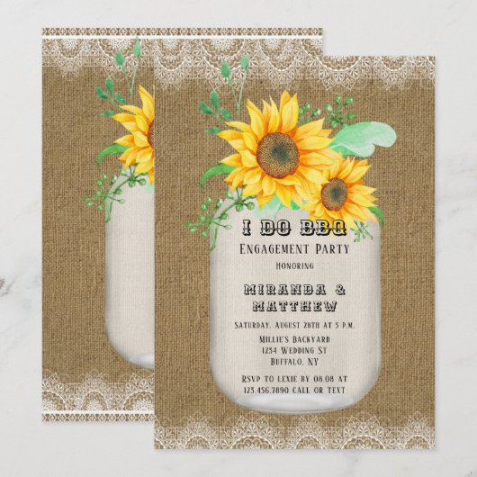 Ik doe BBQ Mason Jar Sunflower Engagement Party Kaart (Voorkant / Achterkant)