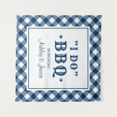 Ik Doe BBQ Navy Blauwe Gingham Aangepaste Trouw Mo Wandkleed (Voorkant (horizontaal))
