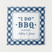 Ik Doe BBQ Navy Blauwe Gingham Aangepaste Trouw Mo Wandkleed (Voorkant)