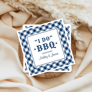 Ik doe BBQ Navy Blue Gingham Custom Wedding Monogr Servet