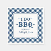 Ik doe BBQ Navy Blue Gingham Custom Wedding Monogr Servet (Voorkant)