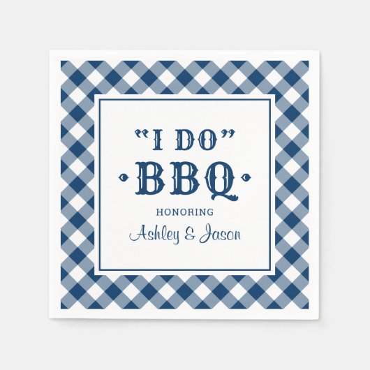 Ik doe BBQ Navy Blue Gingham Custom Wedding Monogr Servet (Voorkant)