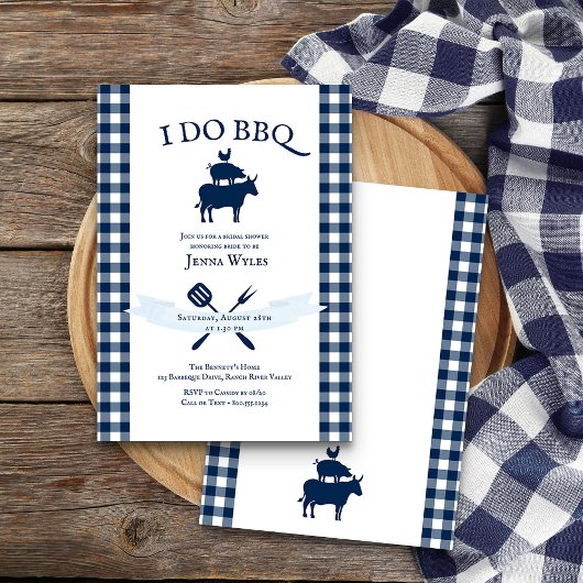 Ik doe BBQ  Navy Blue Gingham Vrijgezellenfeest Kaart