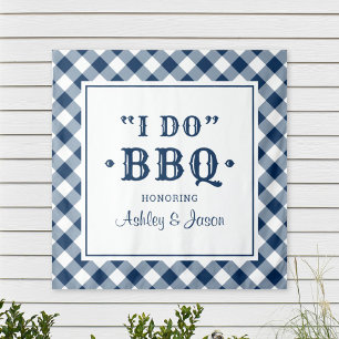 Ik Doe BBQ Navy Gingham Trouw Achtergrond Wandkleed