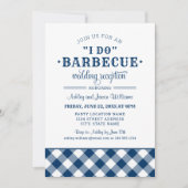 Ik Doe BBQ Navy Gingham Trouwreceptie Kaart (Voorkant)