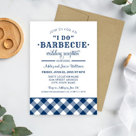 Ik Doe BBQ Navy Gingham Trouwreceptie Kaart