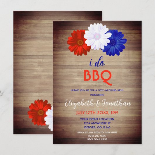 Ik doe BBQ Patriottic Floral Post-Wedding Kaart (Voorkant / Achterkant)