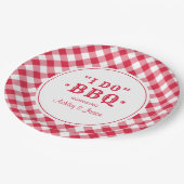 Ik doe BBQ Red Gingham Custom Weddenschap Monogram Papieren Bordje (Gekanteld)