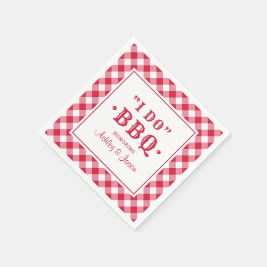 Ik doe BBQ Red Gingham Custom Weddenschap Monogram Servet (Hoek)