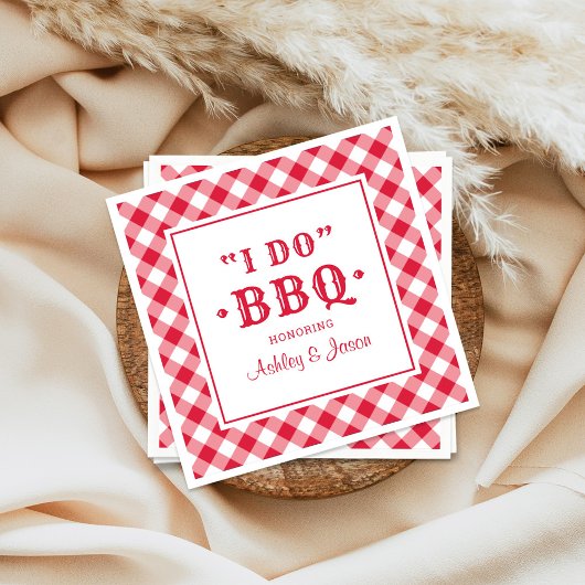 Ik doe BBQ Red Gingham Custom Weddenschap Monogram Servet