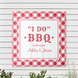 Ik doe BBQ Red Gingham Custom Weddenschap Monogram Wandkleed
